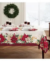 Elrene Poinsettia Garlands Engineered Tablecloth