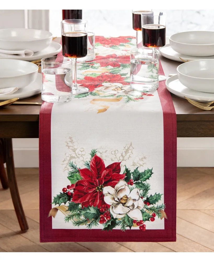 Elrene Poinsettia Garlands Engineered Table Runner, 13" x 70"