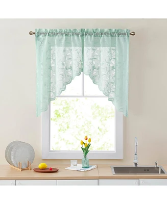 Hlc.me Joyce Semi Sheer Kitchen Swag Curtain Panels - Rod Pocket for Small Windows, Kitchen & Bathroom