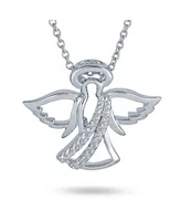 Spiritual Delicate Petite Cz Angel Pendant Necklace For Teen Women .925 Sterling Silver