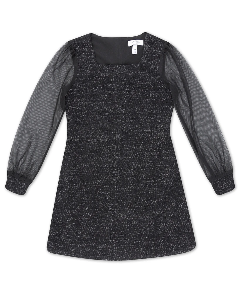 Speechless Big Girls Glitter Knit with Sheer Long Sleeves Dress