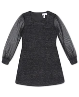 Speechless Big Girls Glitter Knit with Sheer Long Sleeves Dress