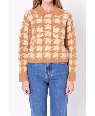 Women's Houndstooth Collared Sweater