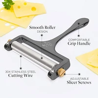 Zulay Kitchen Stainless Steel Wire Cheese Slicer - Adjustable Hand Held Cutter with 2 Extra Wires