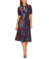 Maggy London Women's Printed Velvet Twist-Neck Midi Dress