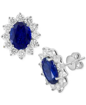 Effy Lab Grown Sapphire (3-3/4 ct. t.w.) & Lab Grown Diamond (1-5/8 ct. t.w.) Halo Stud Earrings in 14k White Gold