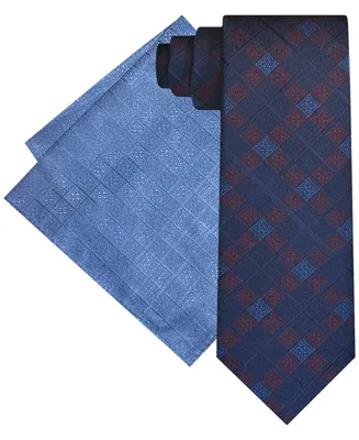 Steve Harvey Men's Extra Long Ornate Grid Tie & Pocket Square Set