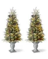 Glitzhome 4' Pre-Lit Pine Artificial Christmas Porch Tree with 130 Warm White Lights, Set of 2