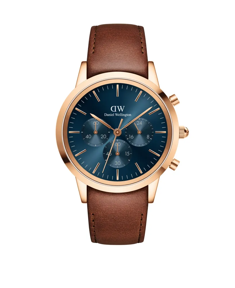 Daniel Wellington Men's Iconic Chronograph Saint Mawes Brown Leather Watch 42mm