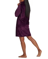 Miss Elaine Women's Solid Long-Sleeve Short Zip Fleece Robe