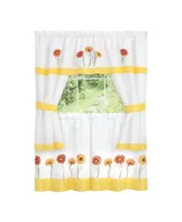 Kate Aurora Montauk Accents Embroidered Sunflowers & Daisies Complete 5 Piece Cottage Kitchen Curtain Tier & Valance Set