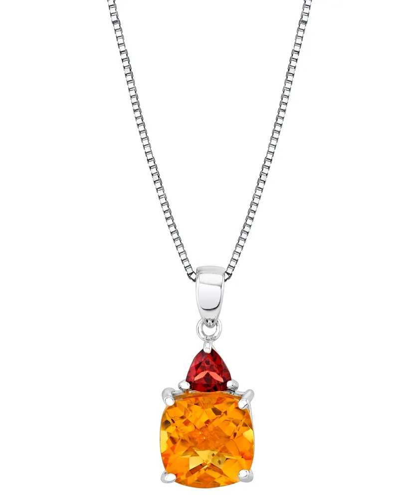 Citrine (3-3/4 ct. t.w.) & Garnet (1/2 ct. t.w.) 18" Pendant Necklace in Sterling Silver