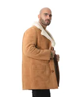 Furniq Uk Men's Sheepskin Trench Coat, Tan with White Curly Wool