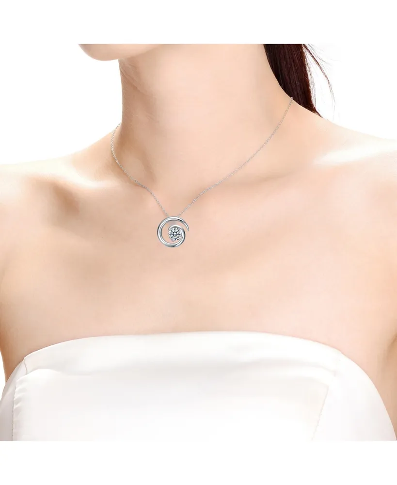 Sterling Silver White Gold Plated with 1ct Lab Created Moissanite Open Eternity Circle Swirl Pendant Necklace