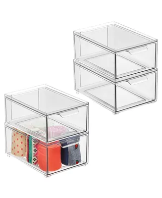 mDesign Plastic Stackable Closet Storage Organizer with Drawer - 4 Pack - Clear