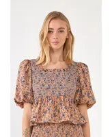 Women's Floral Smocked Detail Top