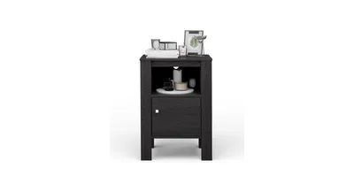 Compact Floor Farmhouse Nightstand with Open Shelf and Cabinet
