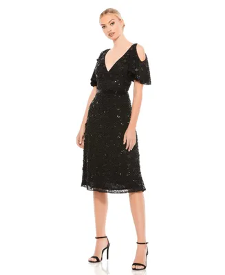 Women's Embellished Cold Shoulder Cocktail Dress