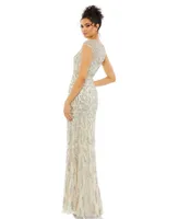 Mac Duggal Women's Embellished Illusion Cap Sleeve Column Gown