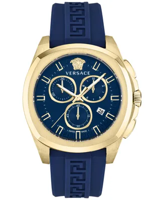 Versace Men's Swiss Chronograph Geo Blue Silicone Strap Watch 43mm