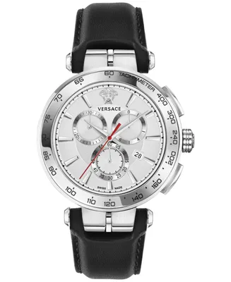Versace Men's Swiss Chronograph Aion Leather Strap Watch 45mm
