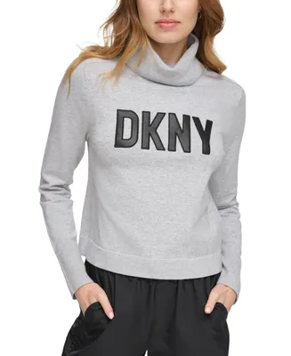 Dkny Jeans Women's Faux-Leather-Logo Turtleneck Sweater