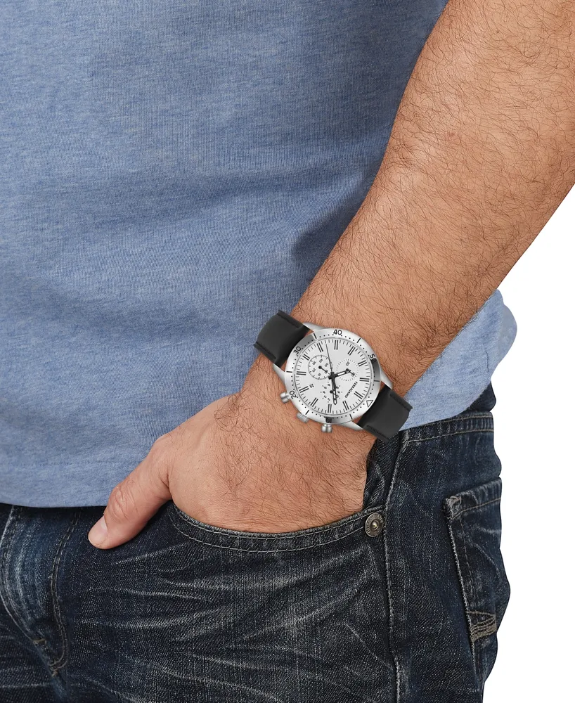 Salvatore Ferragamo Men's Swiss Chronograph Master Black Leather Strap Watch 43mm
