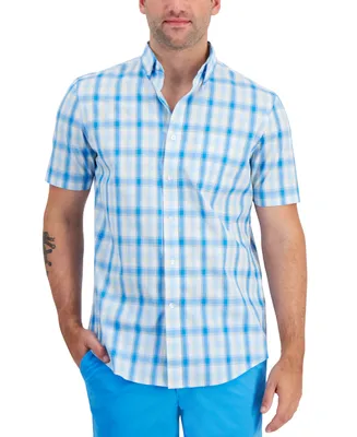 Club Room Men's Mike Regular-Fit Stretch Plaid Button-Down Poplin Shirt, Created for Macy's