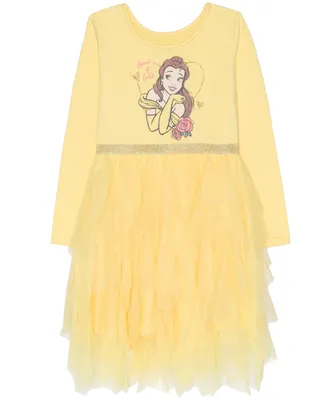 Disney Little Girls Belle Long Sleeve Cascade Mesh Tutu Dress
