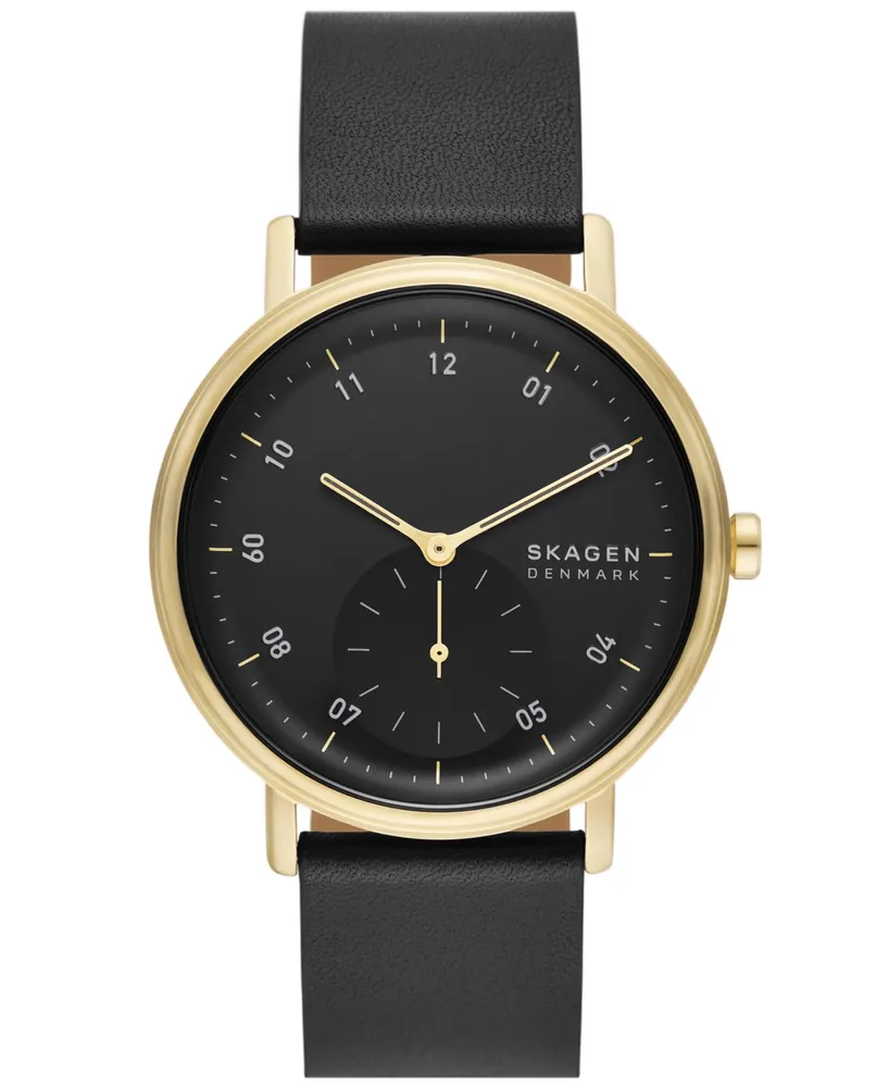 Skagen Men's Kuppel Three Hand Black Leather Watch 44mm | Hawthorn Mall