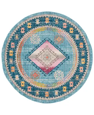 Safavieh Madison MAD305 Light Blue and Fuchsia 6'7" x 6'7" Round Area Rug