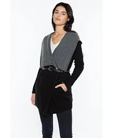 Jennie Liu Women's 100% Pure Cashmere Long Sleeve 2-tone Double Face Cascade Open Cardigan Sweater