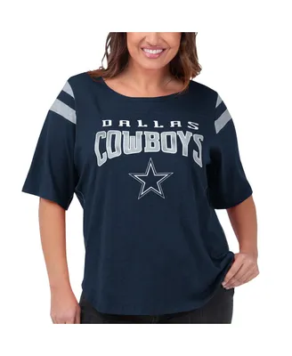 Women's G-iii 4Her by Carl Banks Navy Dallas Cowboys Plus Linebacker Three-Quarter Sleeve T-shirt