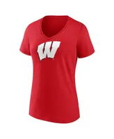 Women's Fanatics Red Wisconsin Badgers Evergreen Logo V-Neck T-shirt