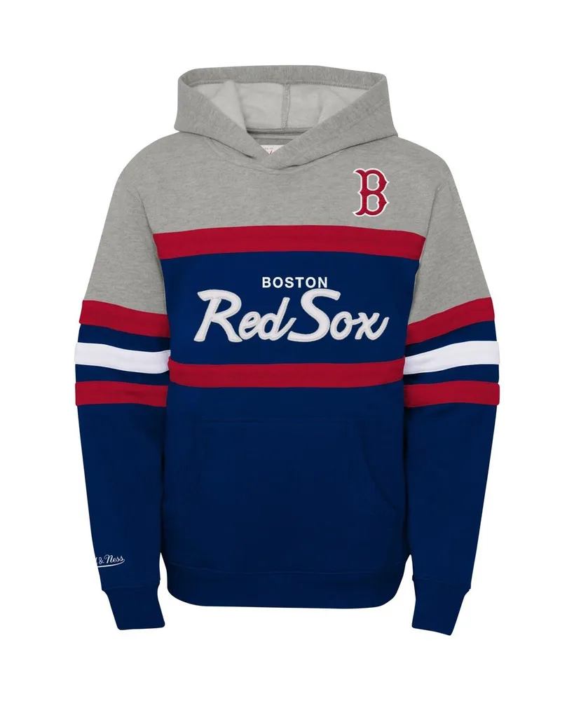 Big Boys Mitchell & Ness Heather Gray, Navy Boston Red Sox Cooperstown Collection Head Coach Pullover Hoodie