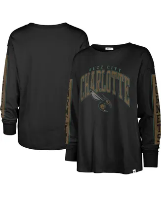 Women's '47 Brand Black Distressed Charlotte Hornets City Edition Soa Long Sleeve T-shirt