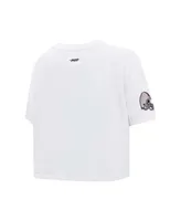 Women's Pro Standard White Cleveland Browns New Helmet Capsule Cropped T-shirt