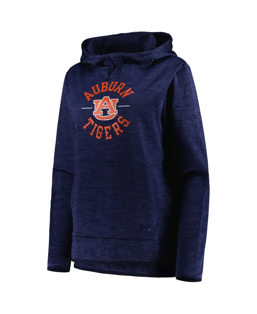 Women's Under Armour Heathered Navy Distressed Auburn Tigers Fleece Pullover Hoodie