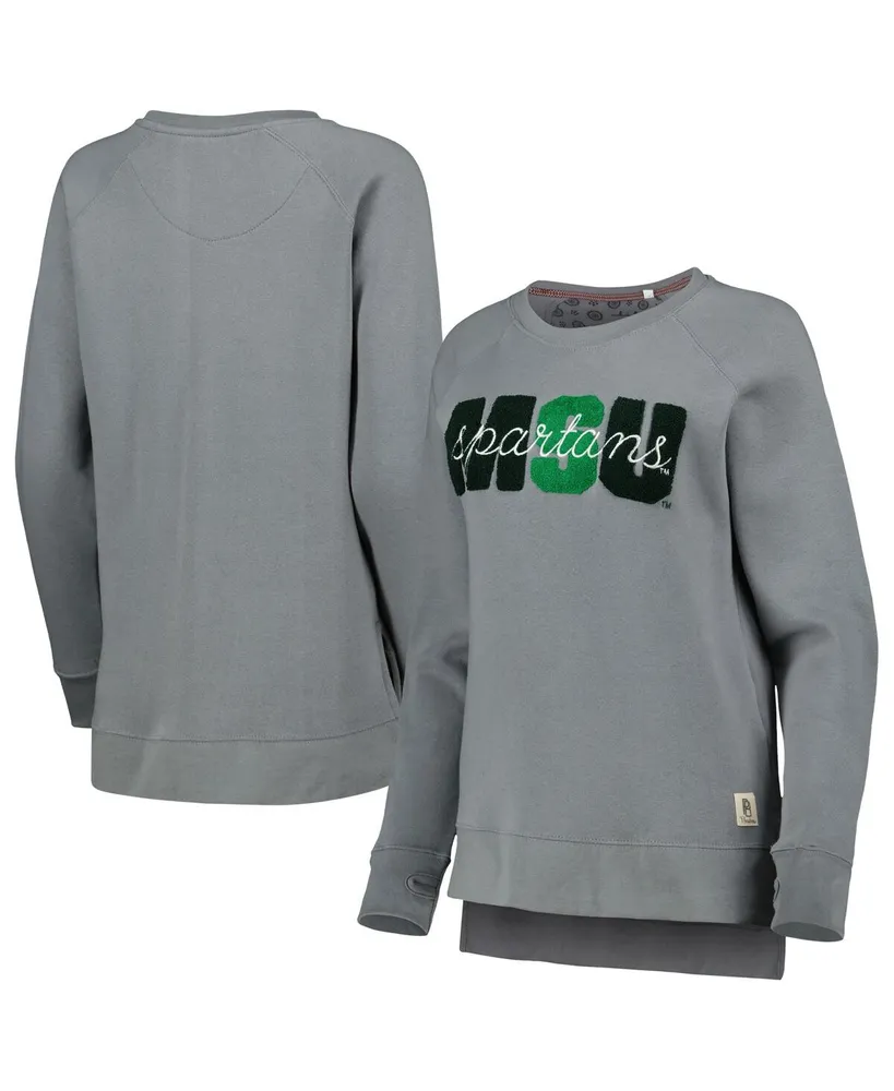 Women's Pressbox Gray Michigan State Spartans Pinehurst Chenille Raglan Pullover Sweatshirt