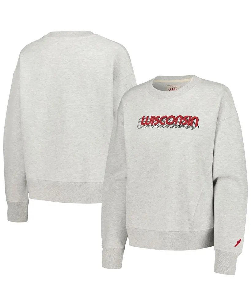 Women's Pressbox Red Wisconsin Badgers Comfy Cord Vintage Wash Basic Arch  Pullover Sweatshirt