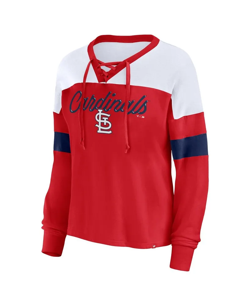 Women's Fanatics Red, White St. Louis Cardinals Even Match Lace-Up Long Sleeve V-Neck T-shirt