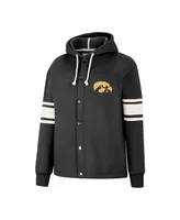 Women's Colosseum Black Iowa Hawkeyes Mia Striped Full-Snap Hoodie Jacket