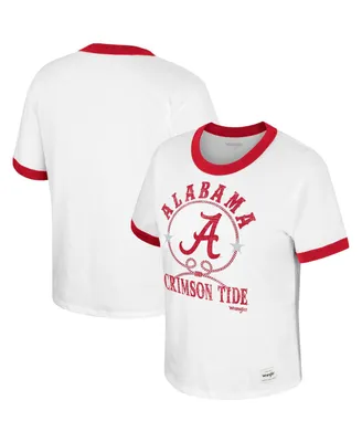 Women's Colosseum x Wrangler White Distressed Alabama Crimson Tide Freehand Ringer T-shirt