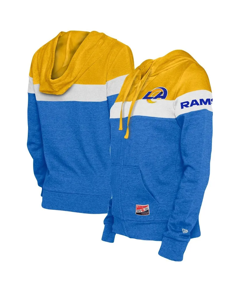 Women's New Era Royal, Gold Los Angeles Rams Throwback Colorblock Full-Zip Hoodie