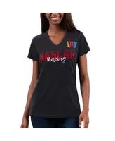 Women's G-iii 4Her by Carl Banks Black Distressed Nascar Merchandise Snap V-Neck T-shirt