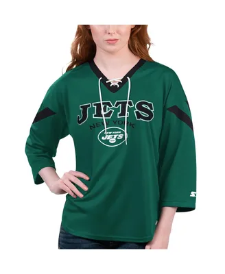 Women's Starter Green New York Jets Rally Lace-Up 3/4 Sleeve T-shirt