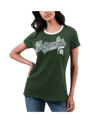 Women's G-iii 4Her by Carl Banks Green Michigan State Spartans Recruit Ringer T-shirt