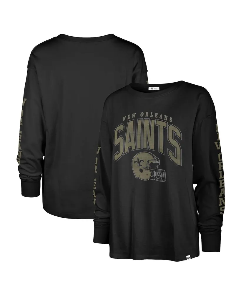 Women's '47 Brand Black Distressed New Orleans Saints Tom Cat Long Sleeve T-shirt