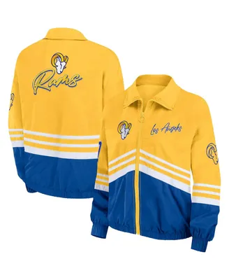 Women's Wear by Erin Andrews Gold Distressed Los Angeles Rams Vintage-Like Throwback Windbreaker Full-Zip Jacket