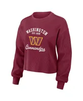 Women's Wear by Erin Andrews Burgundy Distressed Washington Commanders Waffle Knit Long Sleeve T-shirt and Shorts Lounge Set